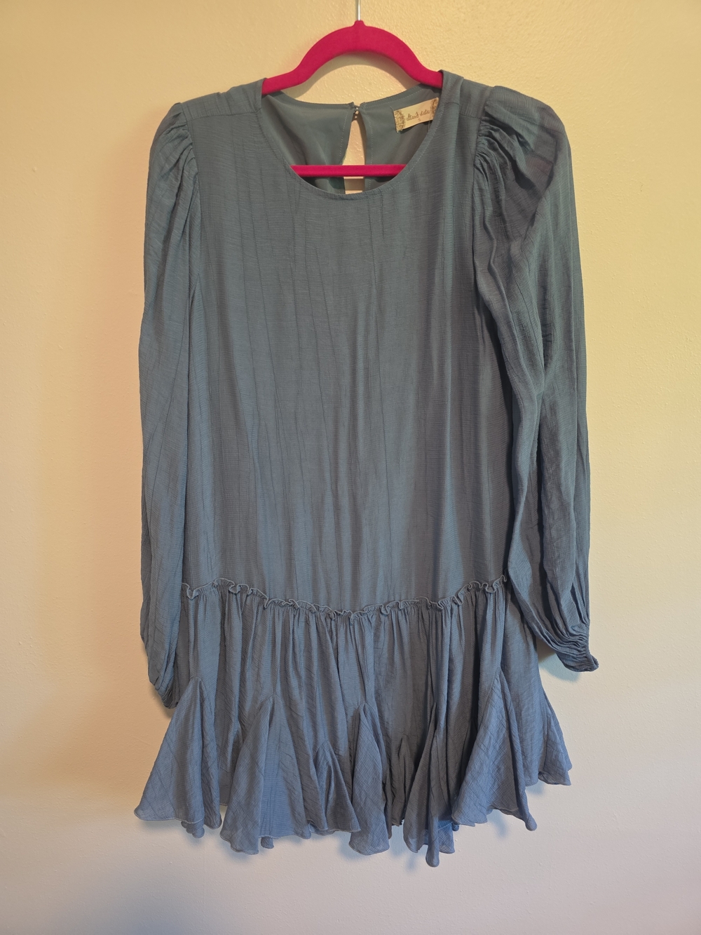 Altar'd State. Light Blue Long Sleeve Ruffle Hem Dress